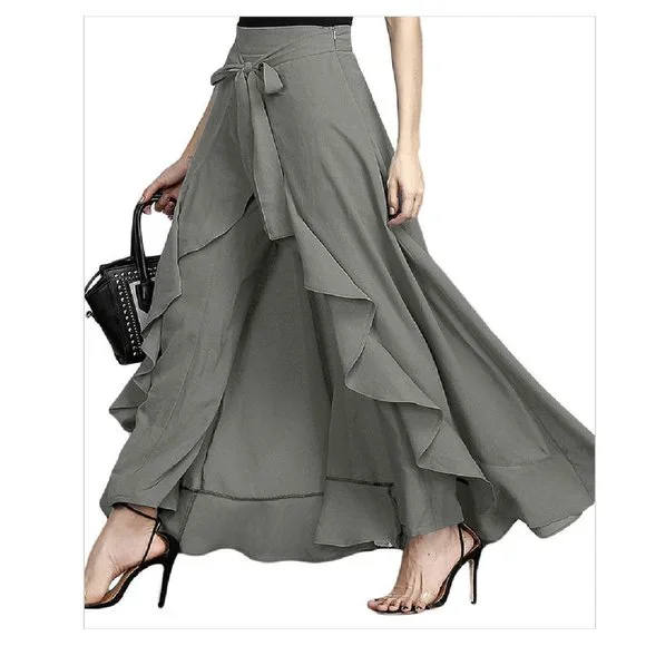 Waterfall Skirt & Pants Combo High Rise Pants with a Wrap Around Skirt - Gray - Picture 4 of 10